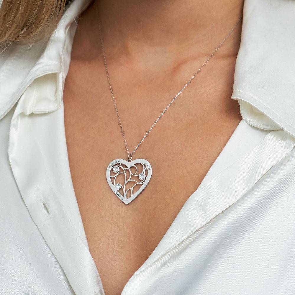 Heart Family Tree Necklace with Birthstones in White Gold 10k-4 product photo