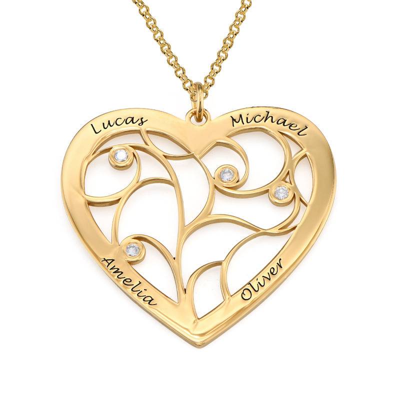 Heart Family Tree Necklace with Diamonds in Gold Plating-1 product photo