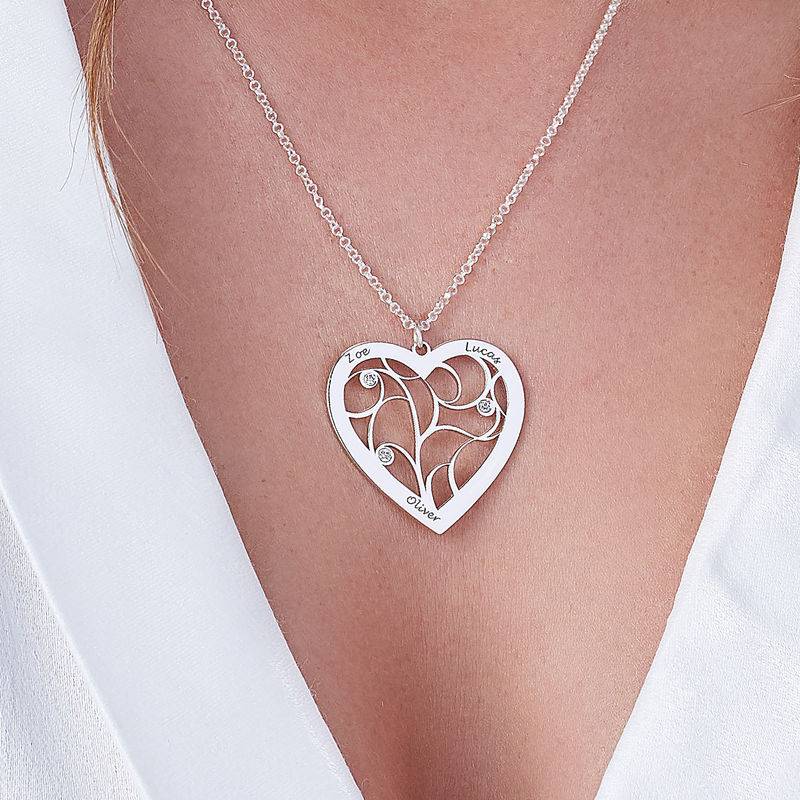 Heart Family Tree Necklace with Diamonds in Sterling Silver product photo