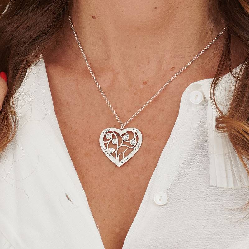 Heart Family Tree Necklace with Diamonds in Sterling Silver-1 product photo