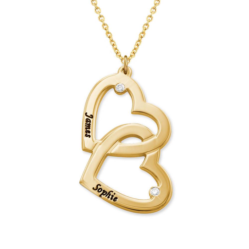 Heart in Heart Necklace in Gold Plating with Diamonds-1 product photo