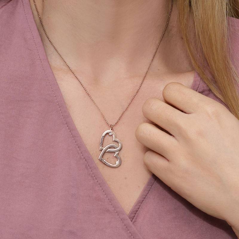 Heart in Heart Necklace in Rose Gold Plating with Diamonds-1 product photo