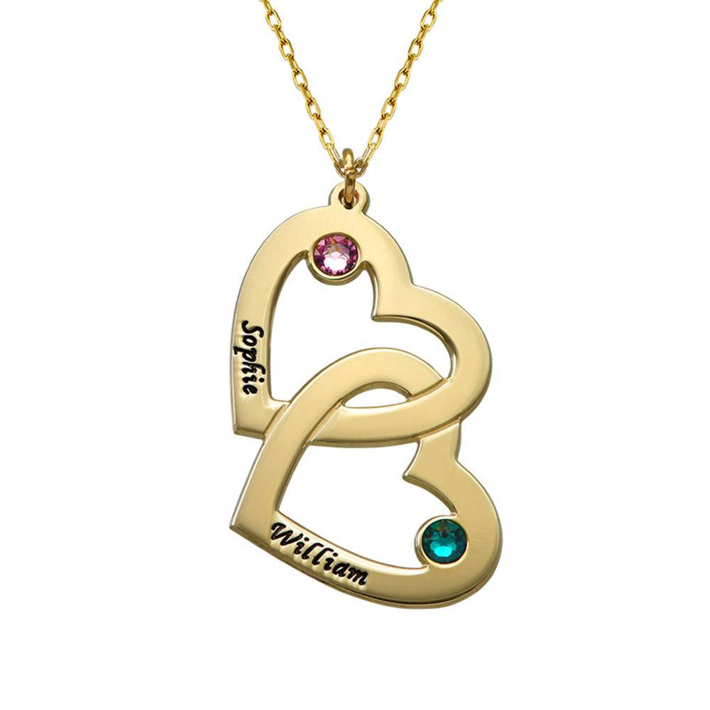 Heart in Heart Necklace with Birthstones - 10K Gold-3 product photo