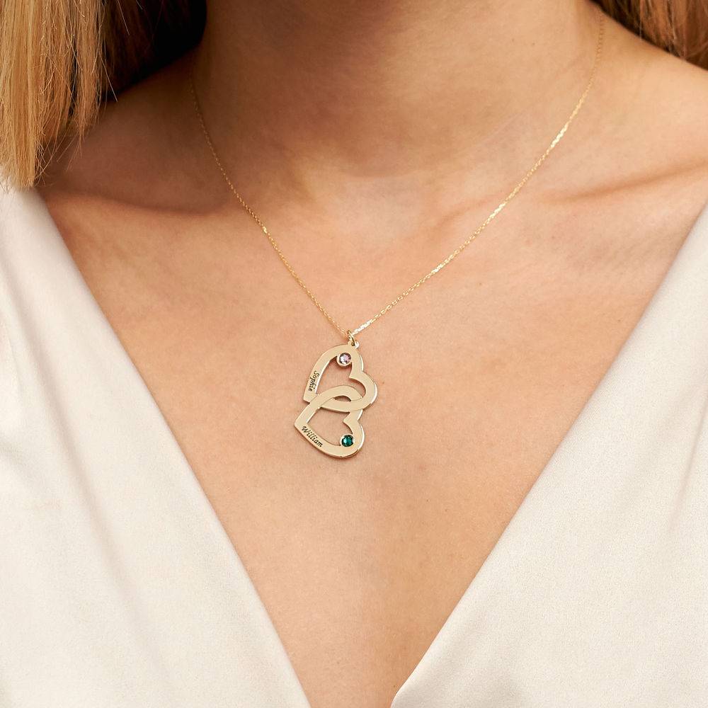 Heart in Heart Necklace with Birthstones - 10K Gold-1 product photo