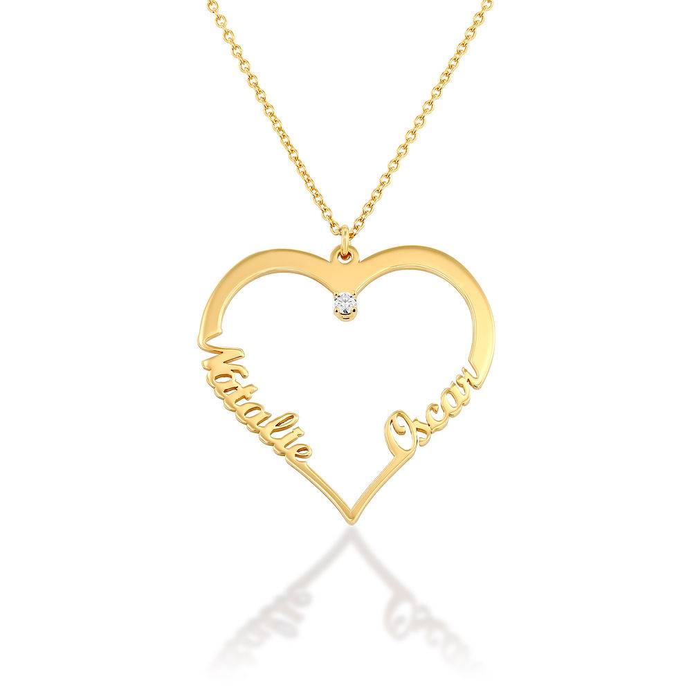 Contour Heart Pendant Necklace with Two Names in 18k Gold Plating with Diamond-1 product photo
