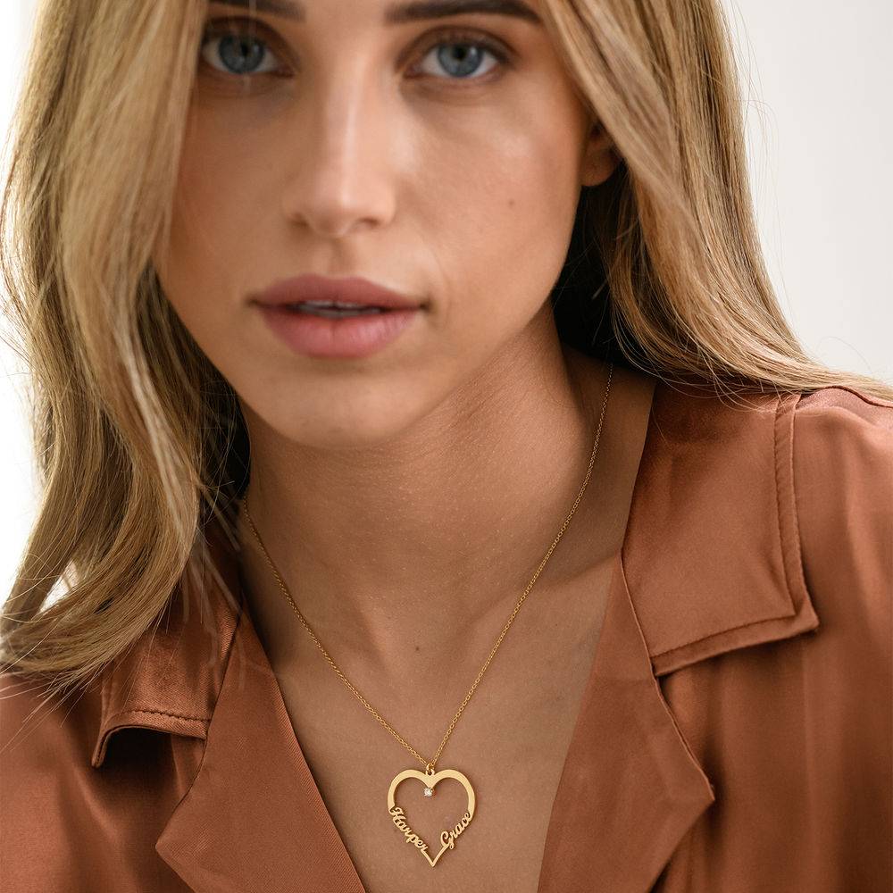 Contour Heart Pendant Necklace with Two Names in 18k Gold Plating with Diamond-2 product photo