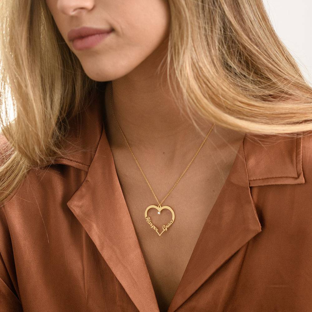 Contour Heart Pendant Necklace with Two Names in 18k Gold Vermeil with 0.05ct Diamond-4 product photo