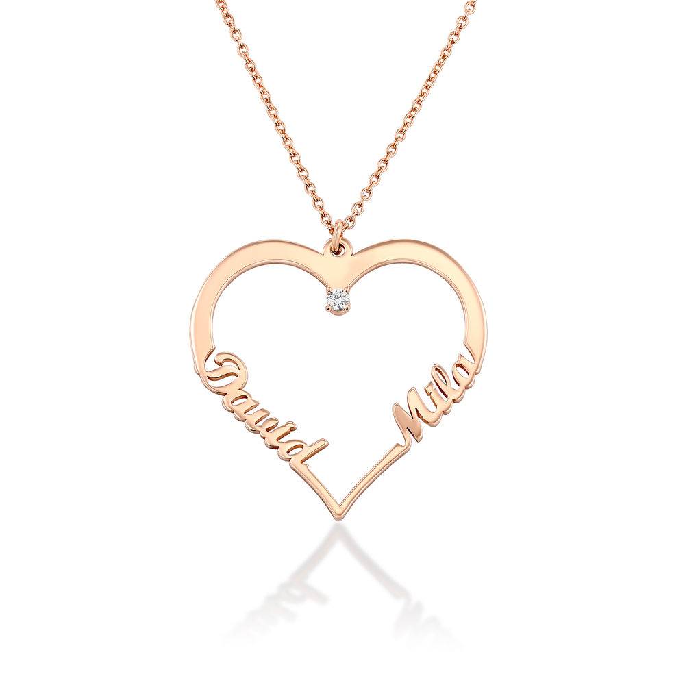 Contour Heart Pendant Necklace with Two Names in 18k Rose Gold Plating with Diamond product photo