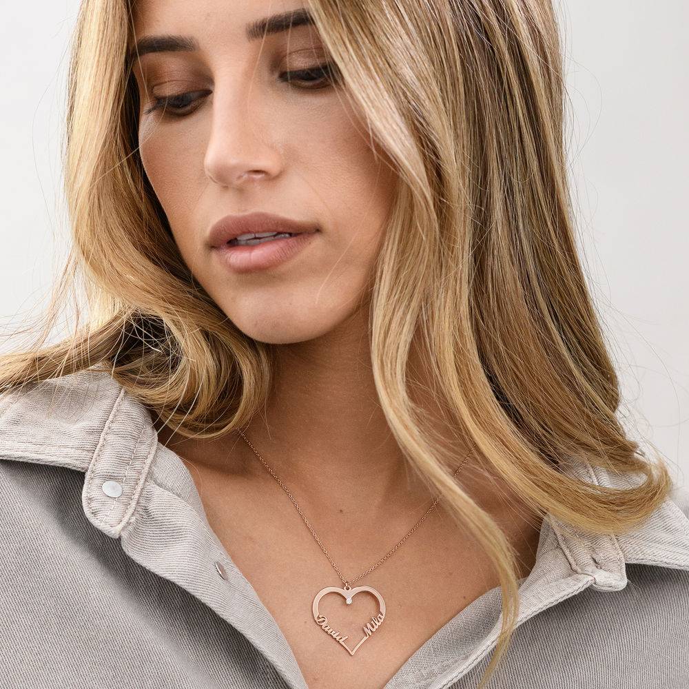 Contour Heart Pendant Necklace with Two Names in 18k Rose Gold Plating with 0.05ct Diamond-1 product photo