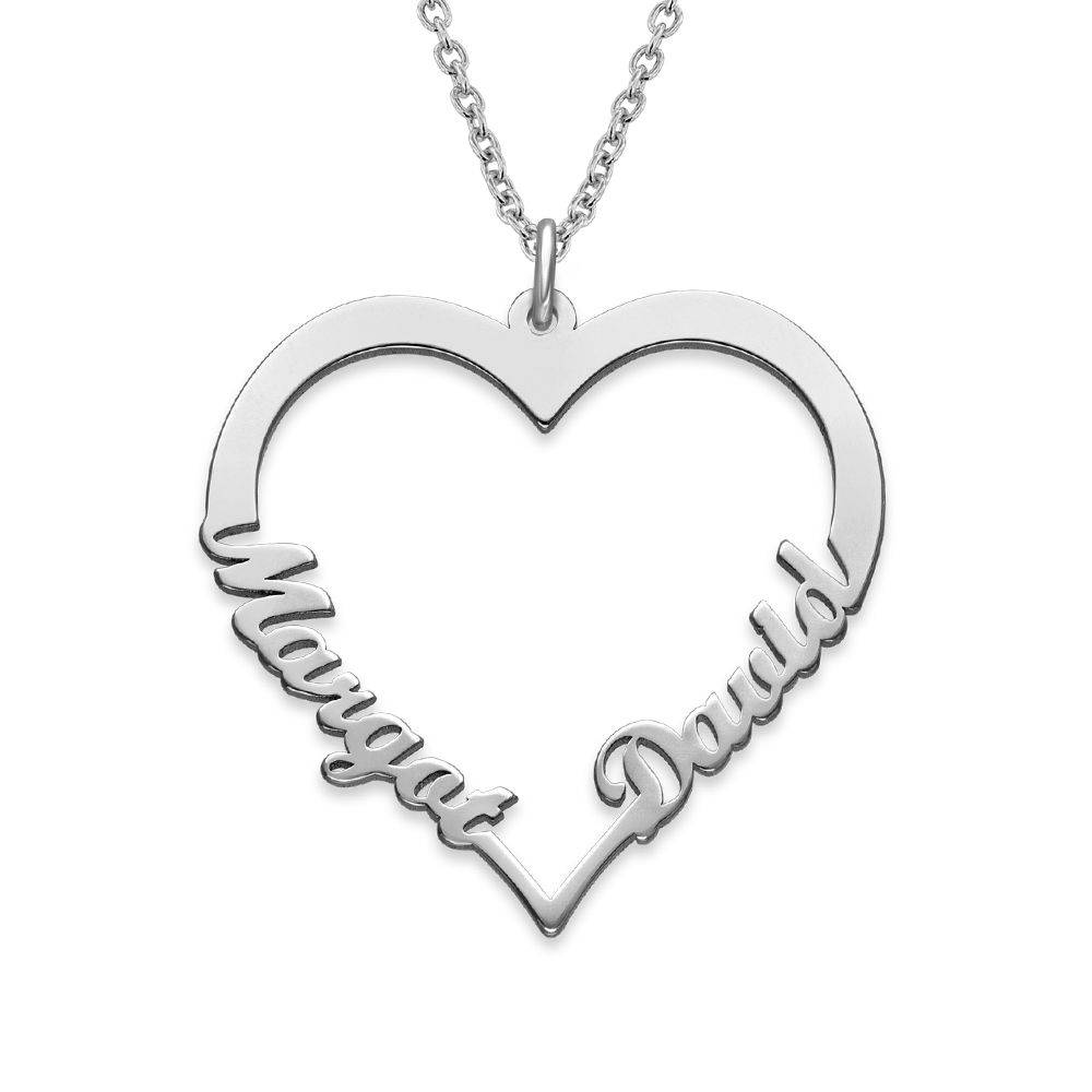 Contour Heart Pendant Necklace with Two Names in 14k White Gold-5 product photo