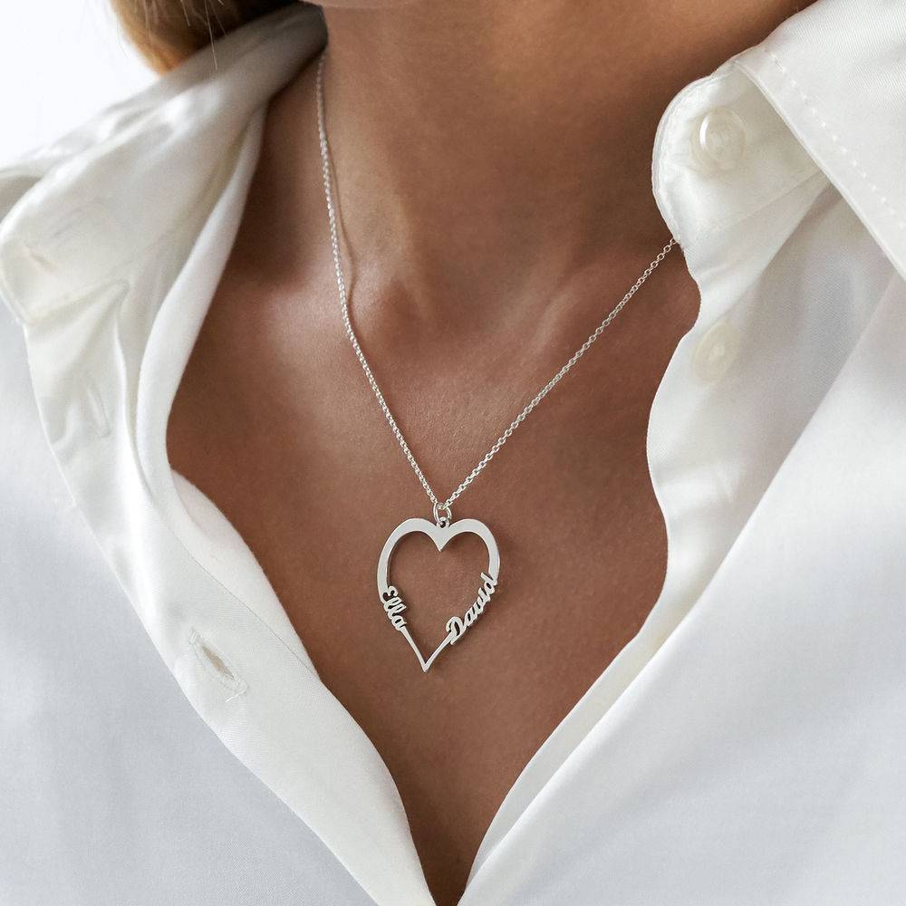 Contour Heart Pendant Necklace with Two Names in Sterling Silver-4 product photo