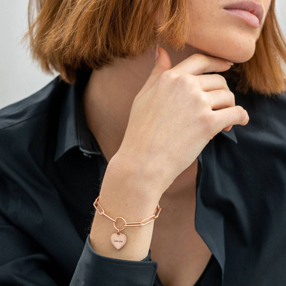 Heart Pendant Link Bracelet in Rose Gold Plating-3 product photo