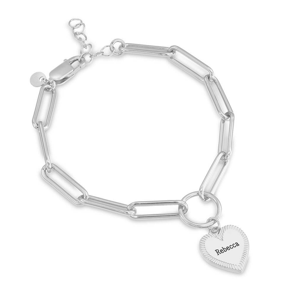 Heart Pendant Link Bracelet in Sterling Silver-3 product photo