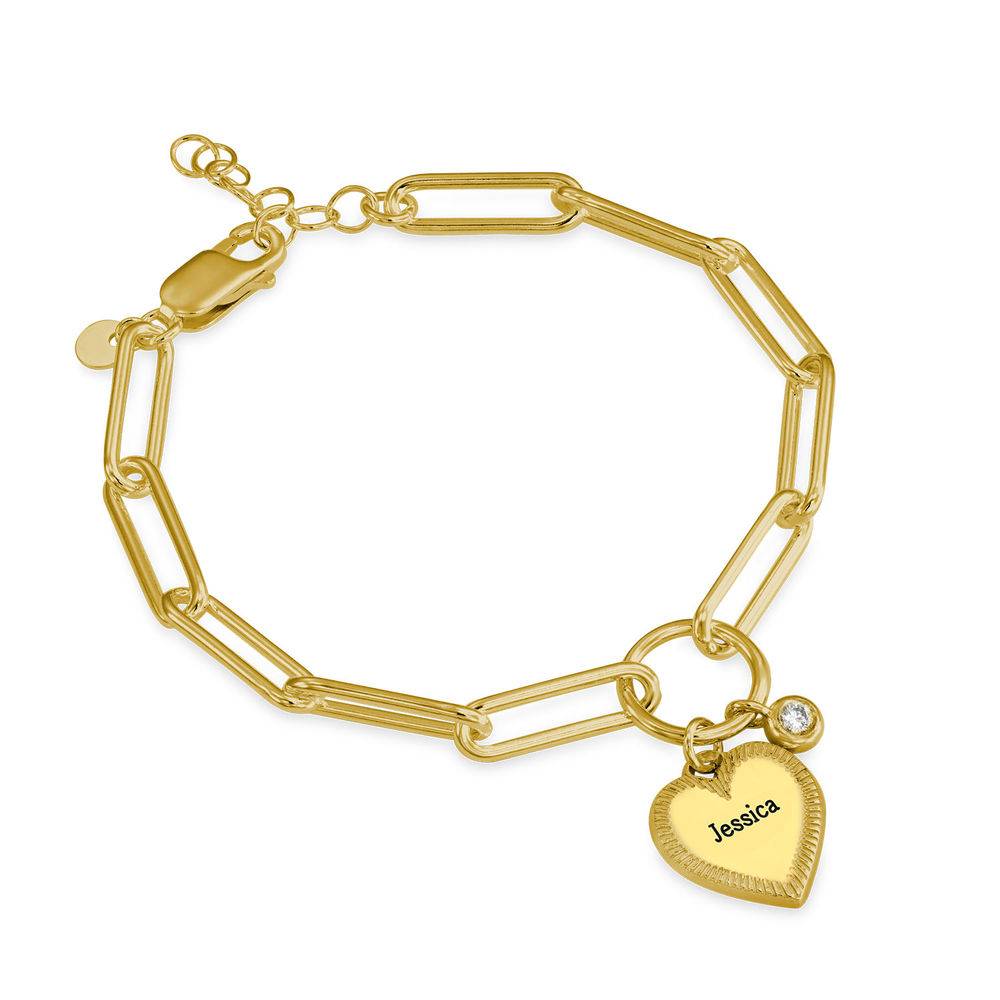 Heart Pendant Link Bracelet with Diamond in Gold Plating-1 product photo