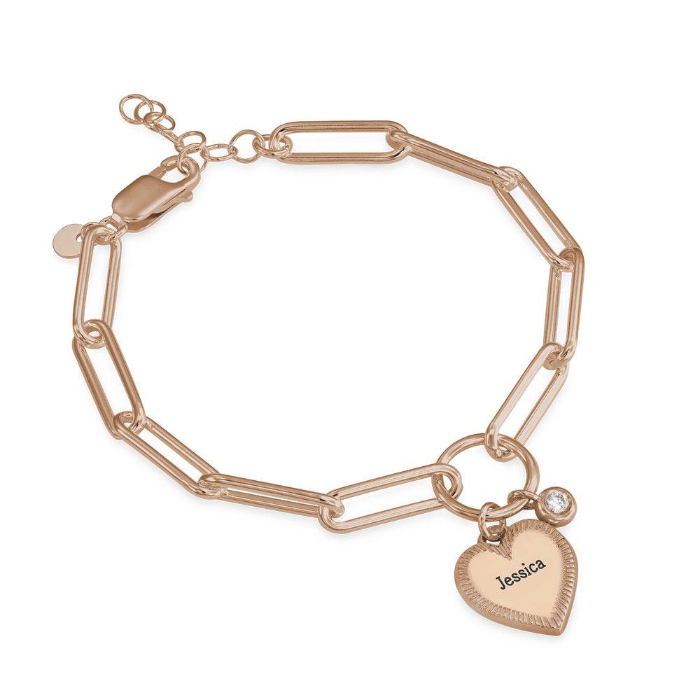 Heart Pendant Link Bracelet with Diamond in Rose Gold Plating-1 product photo