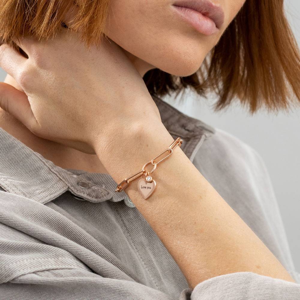 Heart Pendant Link Bracelet with Diamond in Rose Gold Plating-3 product photo