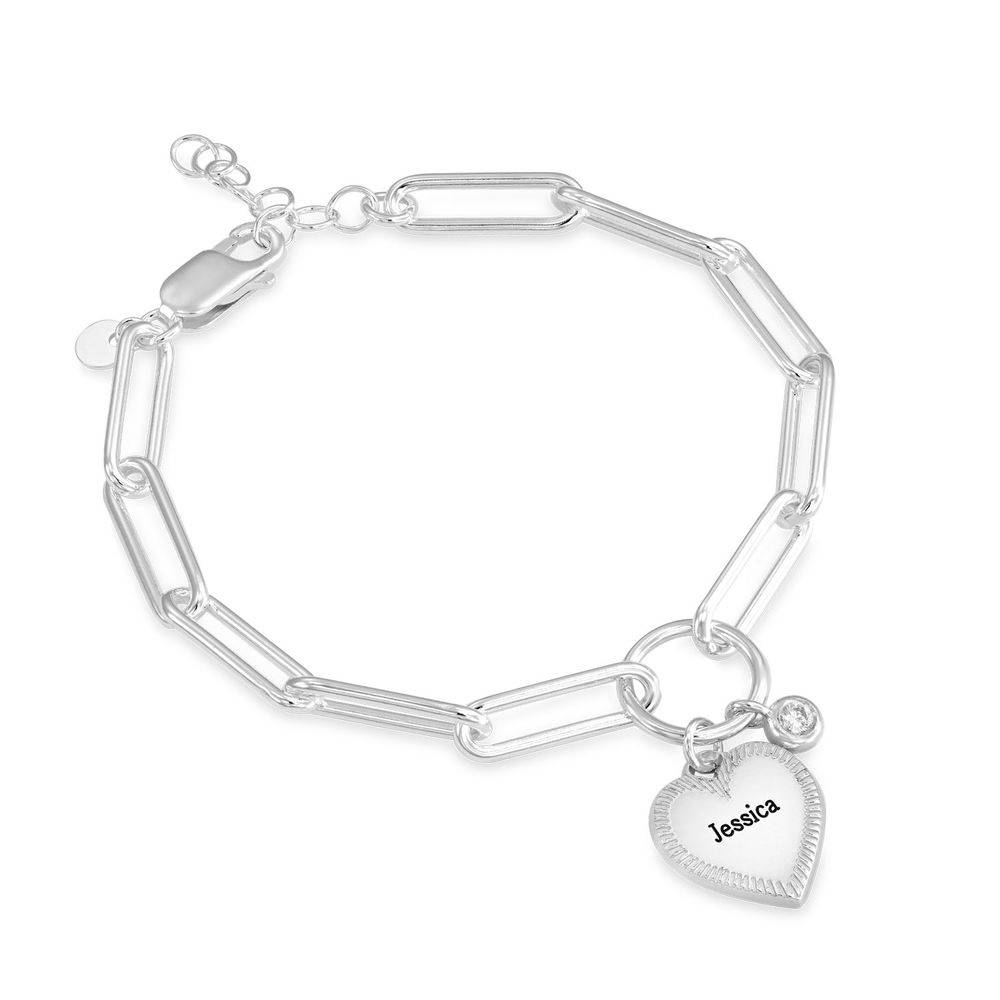 Heart Pendant Link Bracelet with Diamond in Sterling Silver product photo