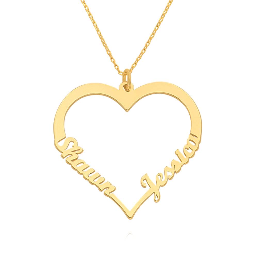 Contour Heart Pendant Necklace with Two Names in 14k Gold-5 product photo
