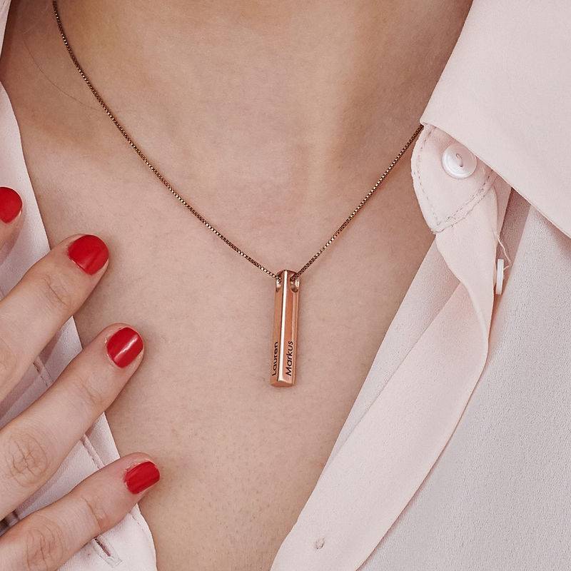 Heart Shaped 3D Bar Necklace- Rose Gold Plated-5 product photo