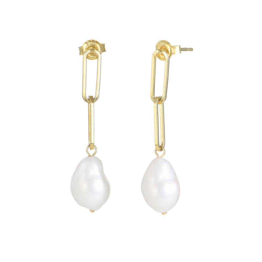 Here Comes the Bridesmaid - Link Earrings With Baroque Pearl in 18k Gold Plating-2 product photo