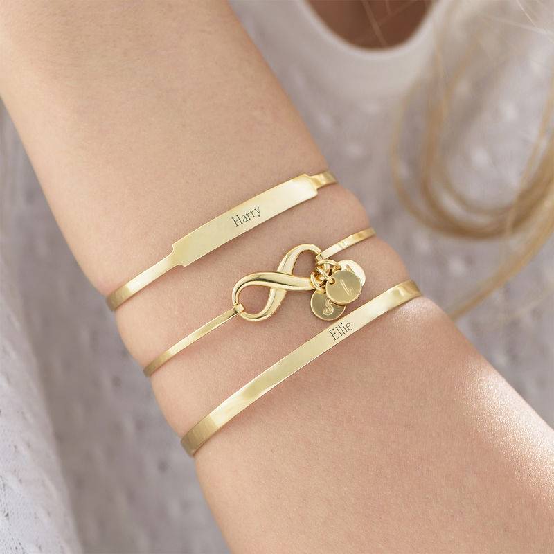Infinity Bangle Bracelet with Initial Charms in Gold Plating-4 product photo