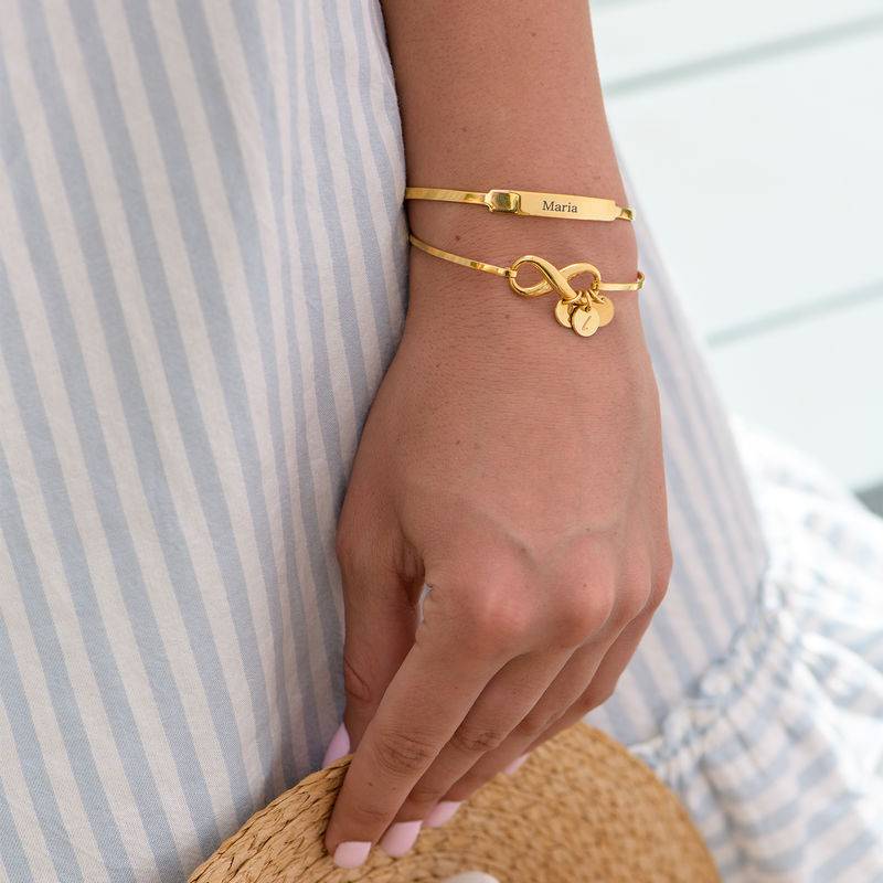 Infinity Bangle Bracelet with Initial Charms in Gold Plating-5 product photo