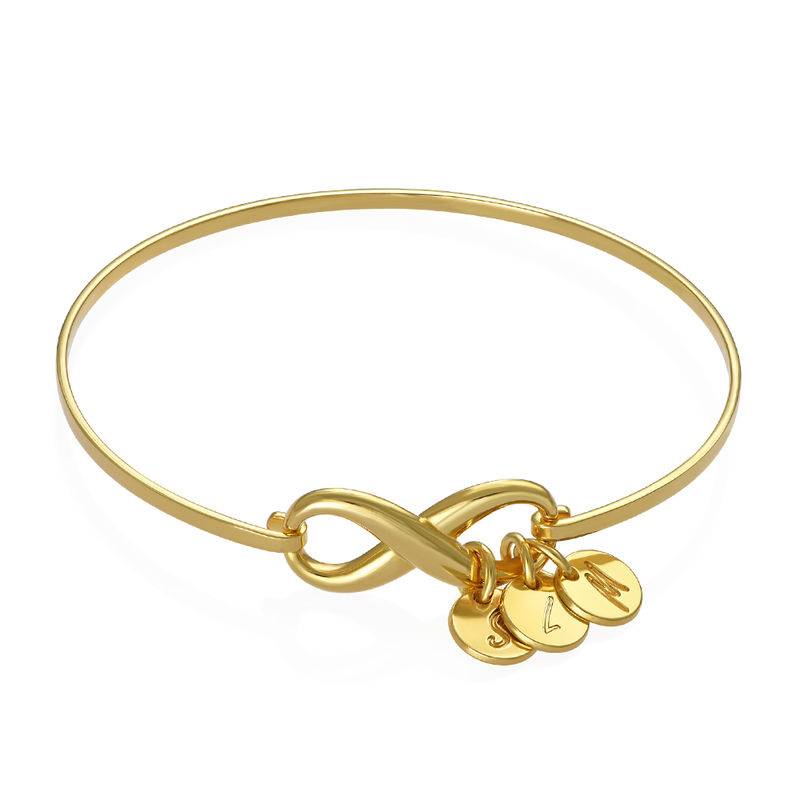 Infinity Bangle Bracelet with Initial Charms in Gold Plating product photo
