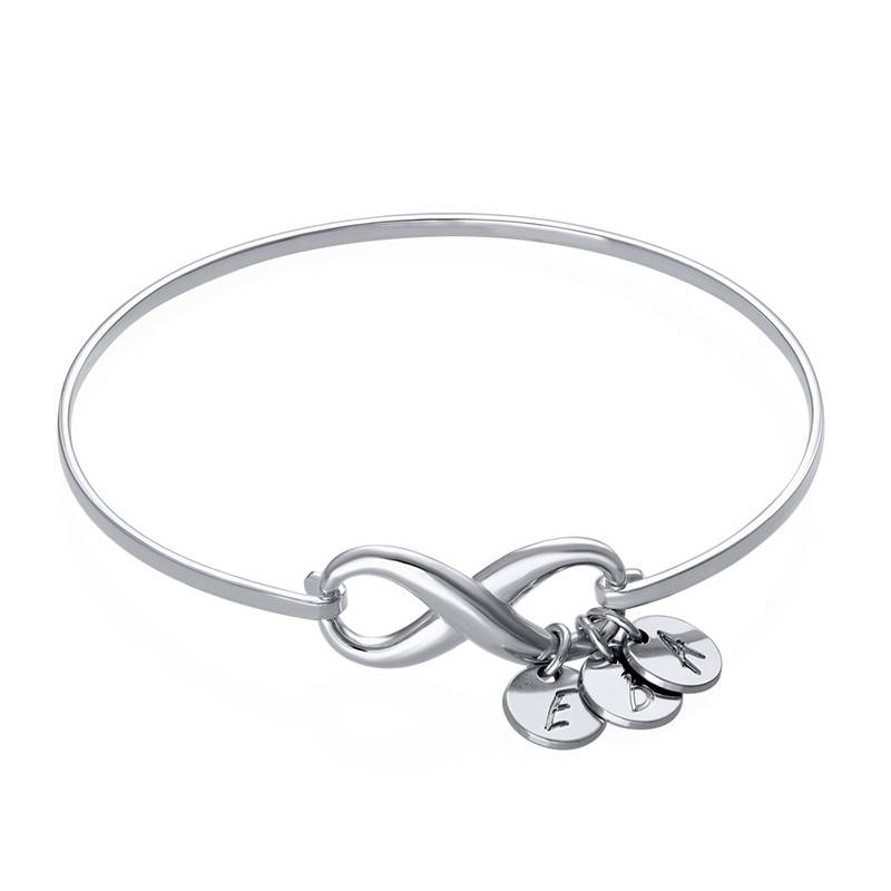 Infinity Bangle Bracelet with Initial Charms in Silver-3 product photo