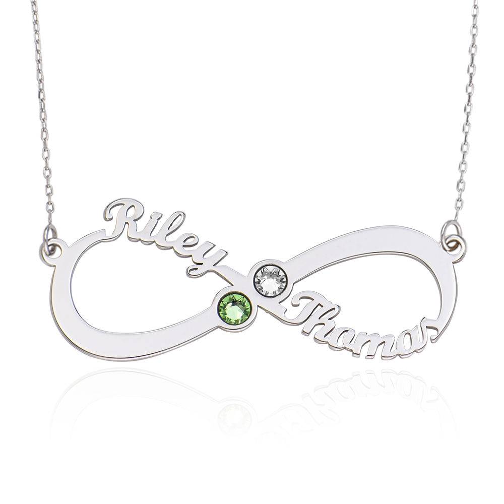 Infinity Name Necklace with Birthstones in 10K White Gold-1 product photo
