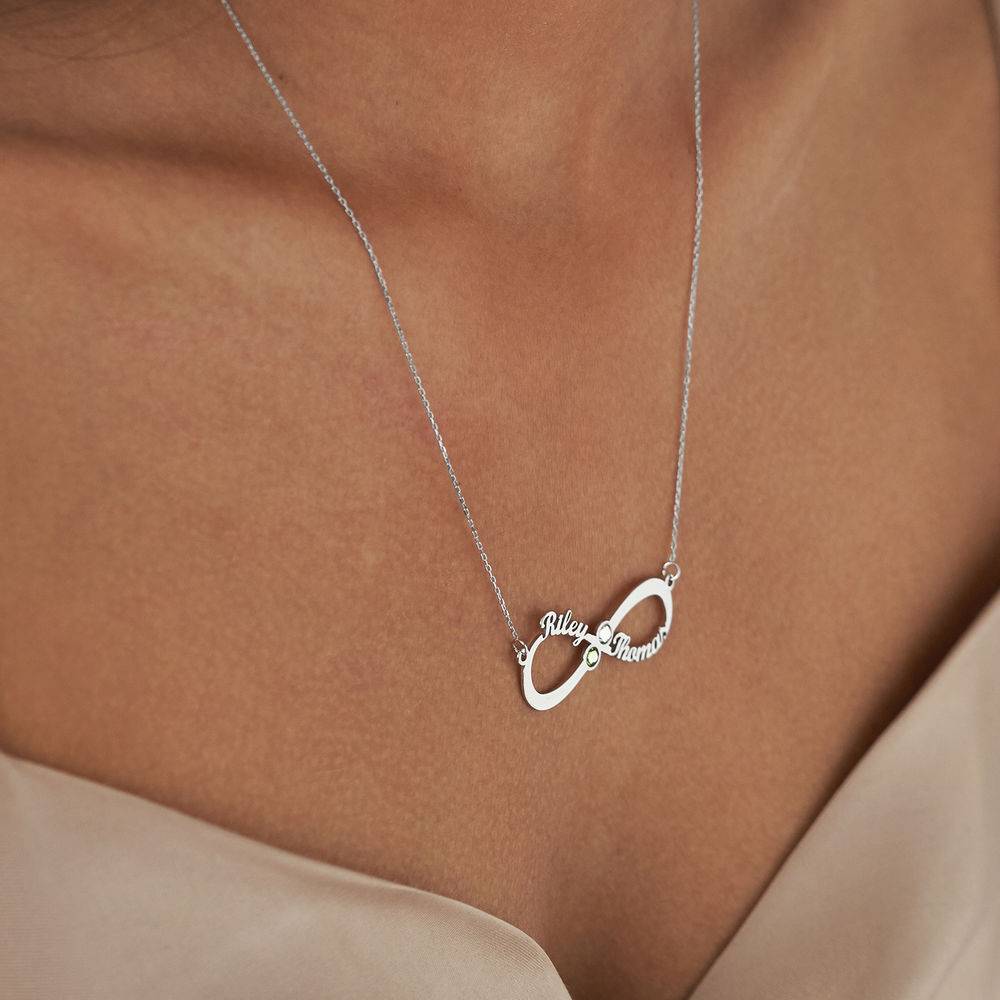 Infinity Name Necklace with Birthstones in 10K White Gold product photo