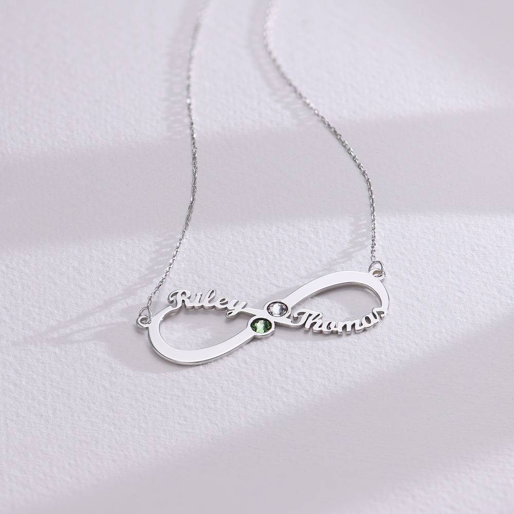 Infinity Name Necklace with Birthstones in 14K White Gold-2 product photo