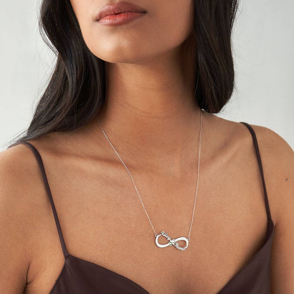 Infinity Name Necklace with Birthstones in 14K White Gold-3 product photo