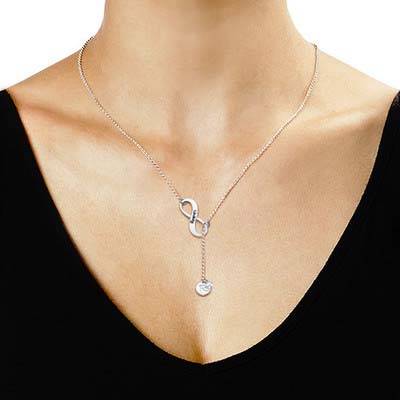 Y Shaped Infinity & Birthstone Necklace with Initial-2 product photo