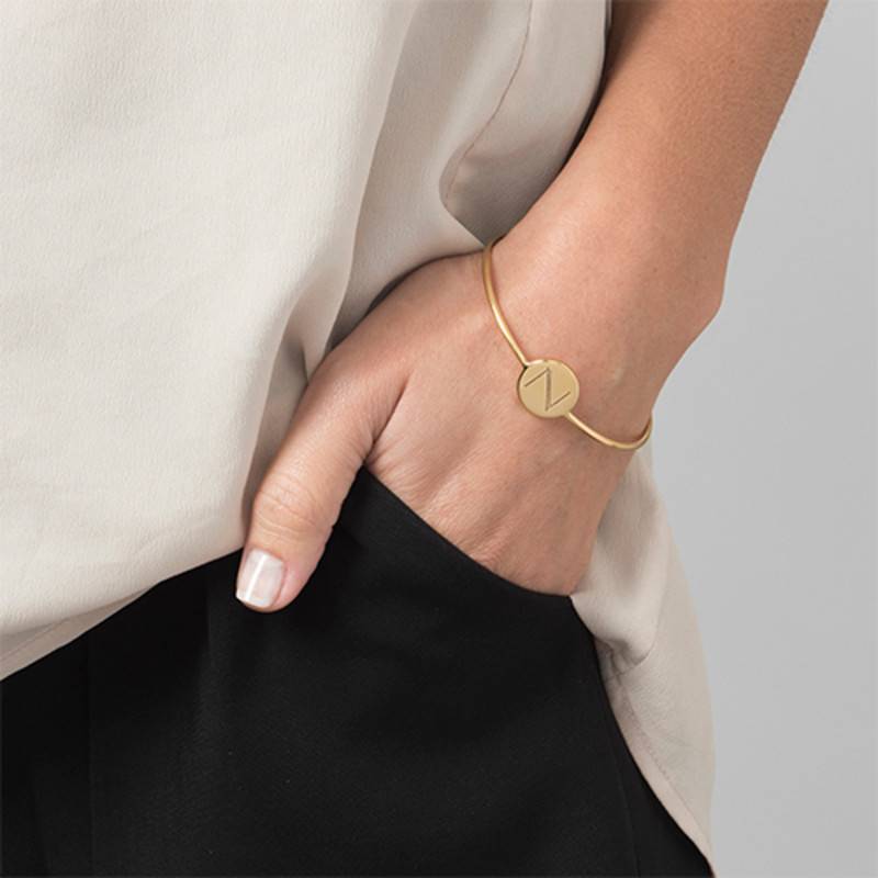 Initial Bangle Bracelet - 18k Gold Plated - Adjustable product photo