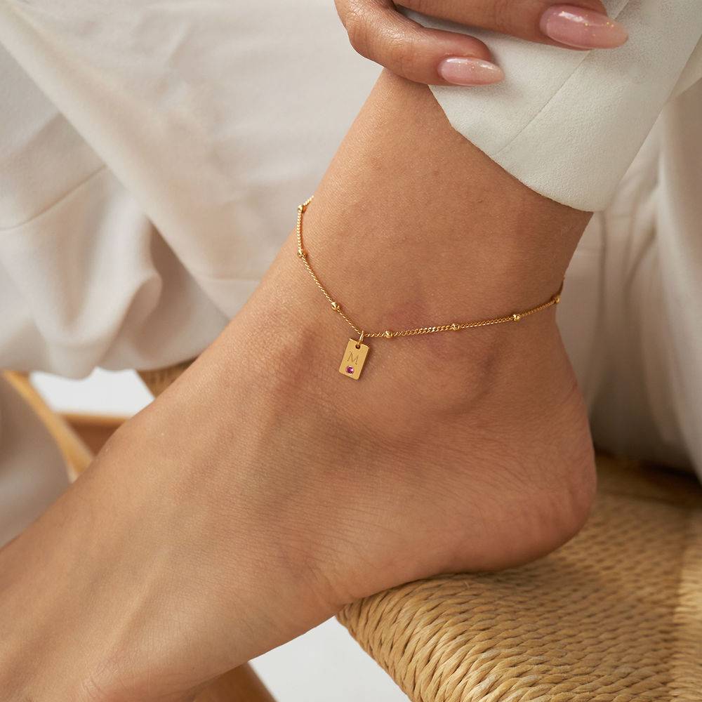 Initial Birthstone Tag Anklet in Gold Plating-1 product photo