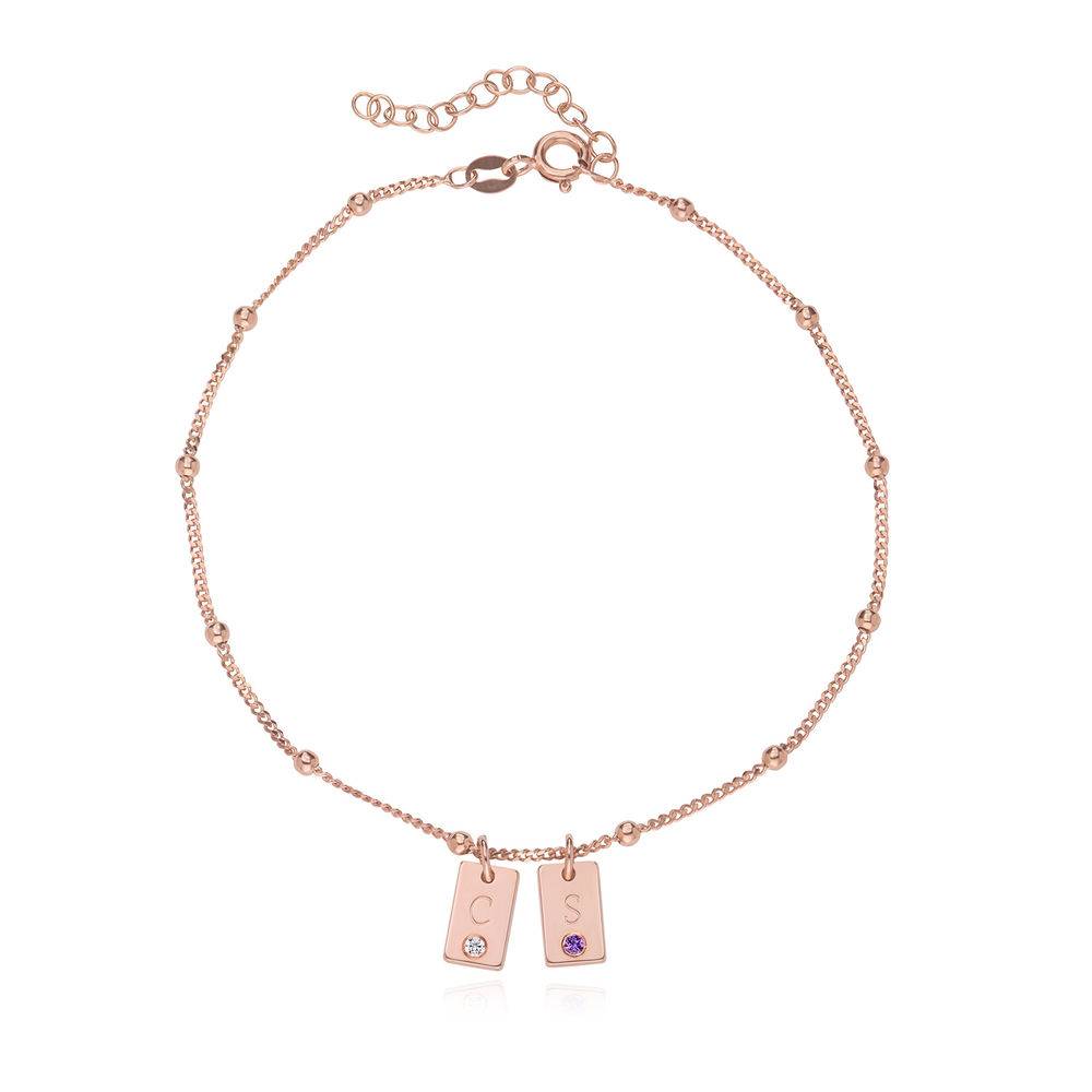 Initial Birthstone Tag Anklet in Rose Gold Plating product photo