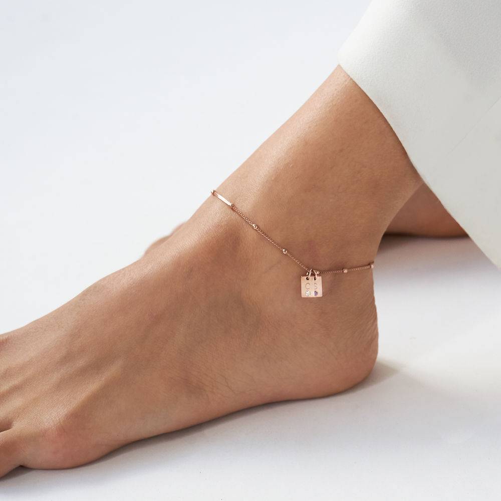 Initial Birthstone Tag Anklet in Rose Gold Plating-1 product photo