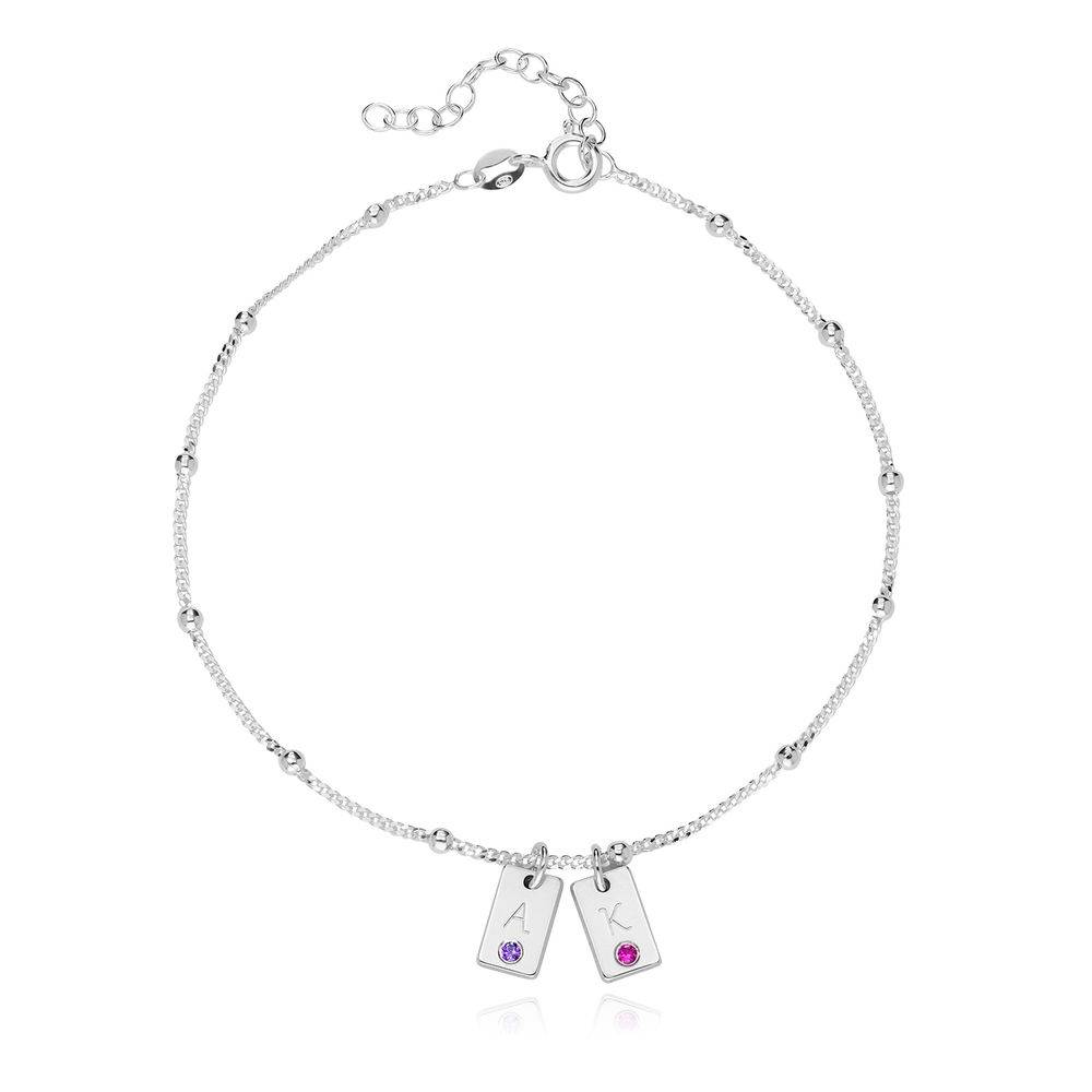 Initial Birthstone Tag Anklet in Sterling Silver product photo