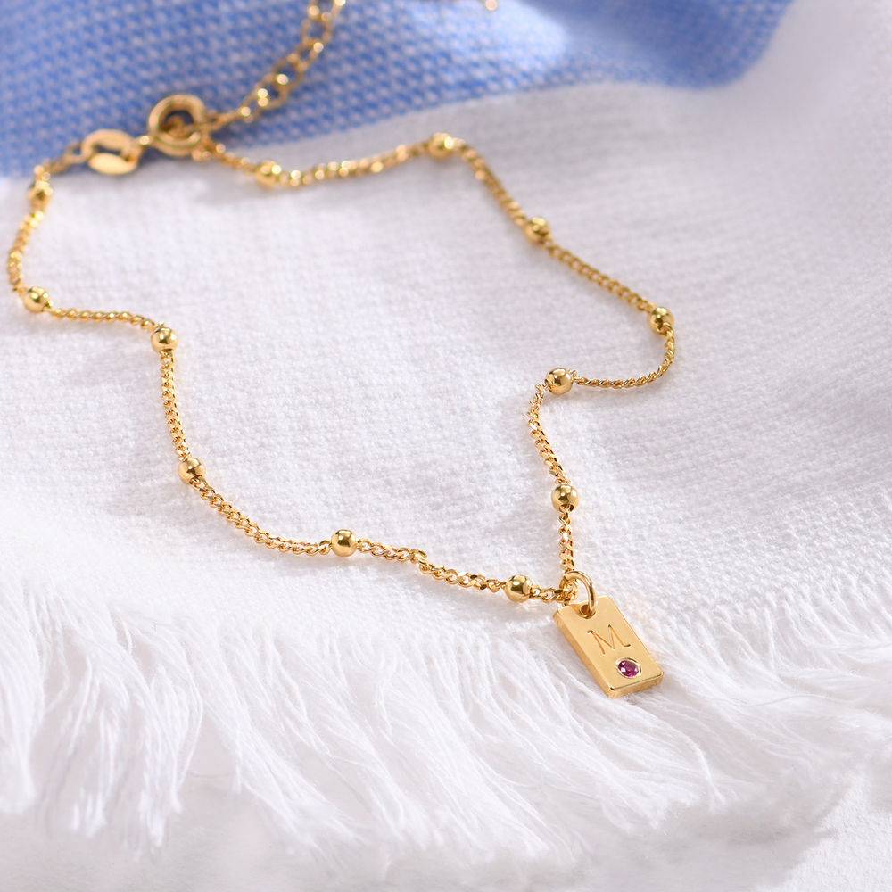 Initial Birthstone Tag Anklet in 14K Yellow Gold-2 product photo
