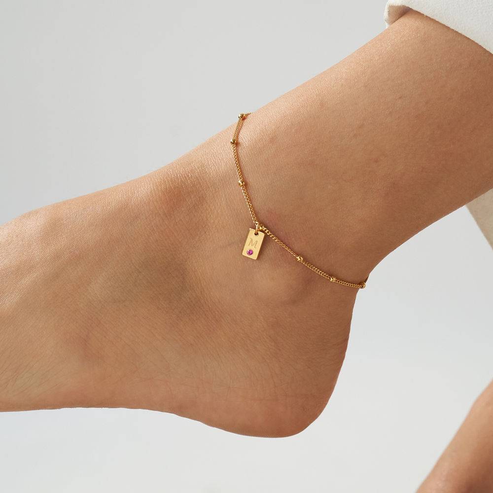 Initial Birthstone Tag Anklet in 14K Yellow Gold-1 product photo