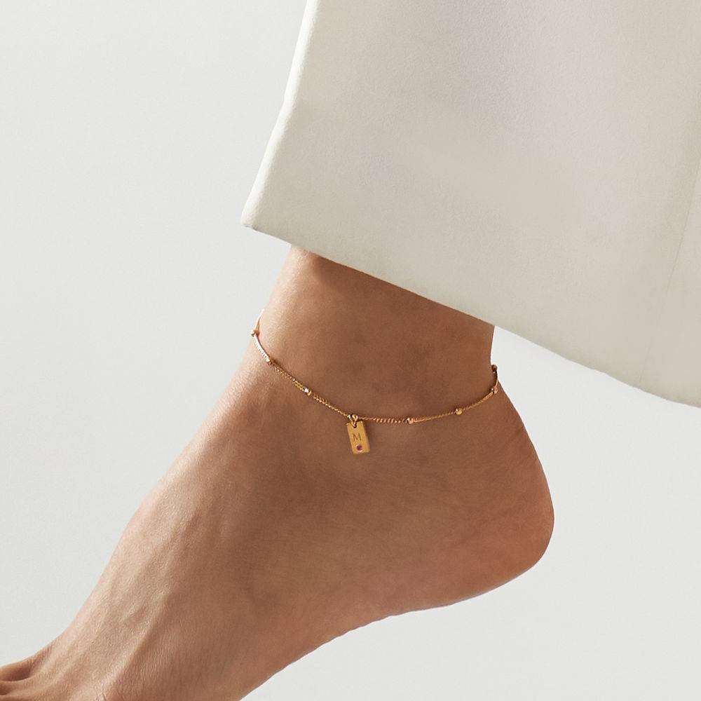 Initial Birthstone Tag Anklet in 14K Yellow Gold-4 product photo
