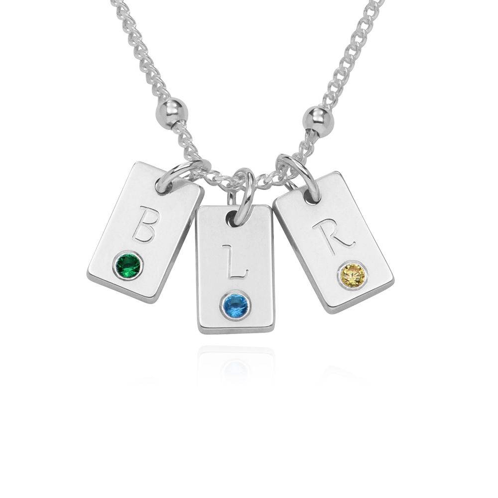 Initial Birthstone Tag Necklace in Sterling Silver-1 product photo