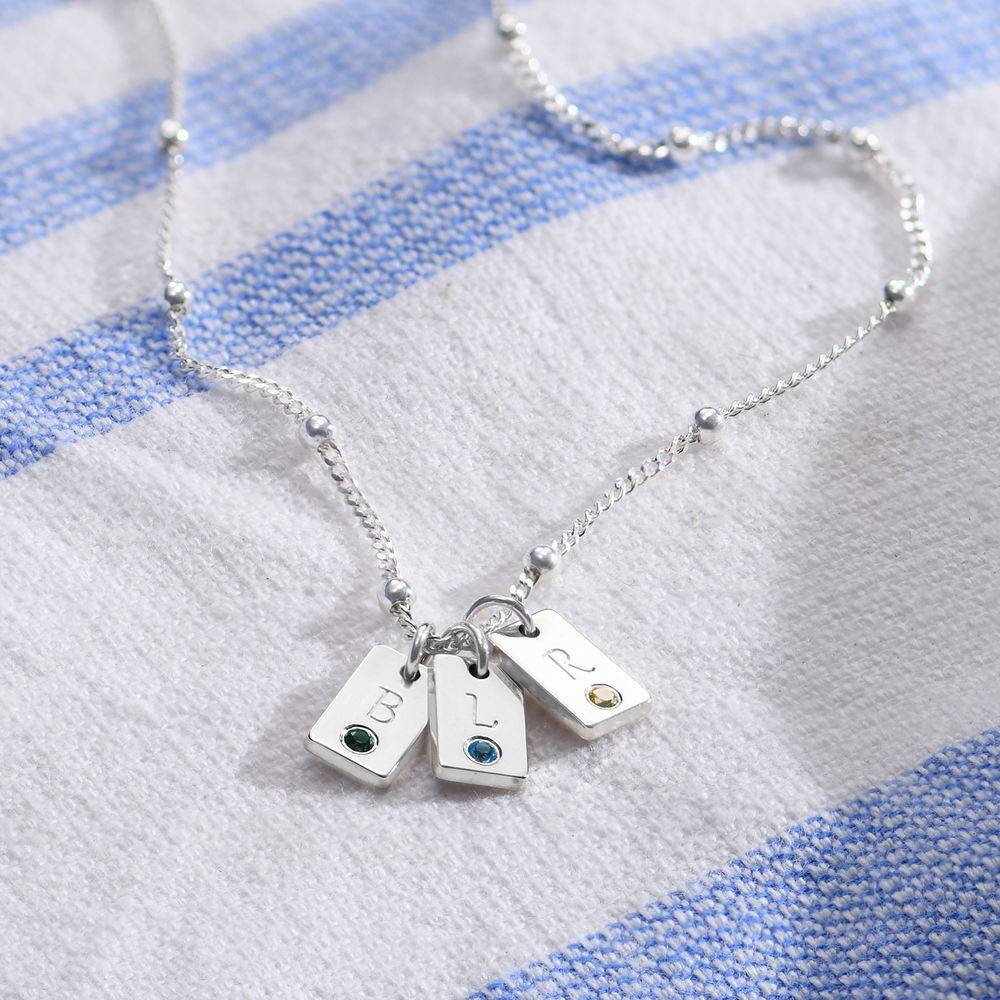 Initial Birthstone Tag Necklace in Sterling Silver-2 product photo