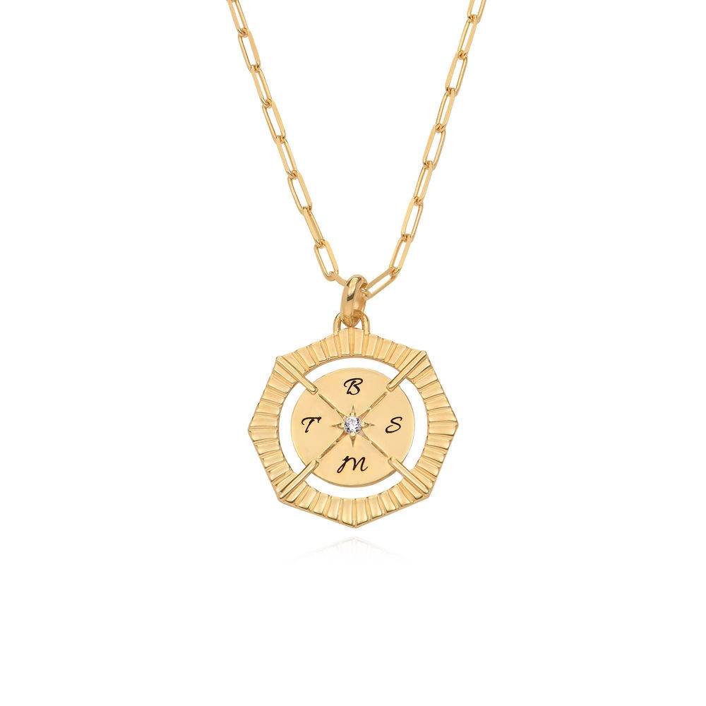 Initial Octagon Compass Necklace With Cubic Zirconia in Vermeil-1 product photo