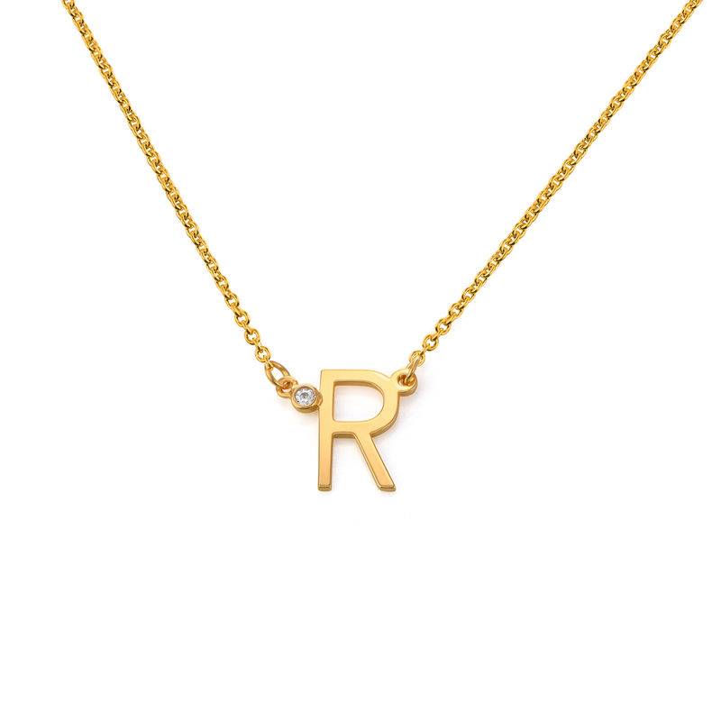 Initial Pendant Necklace with Cubic Zirconia in 18K Gold Plating-2 product photo