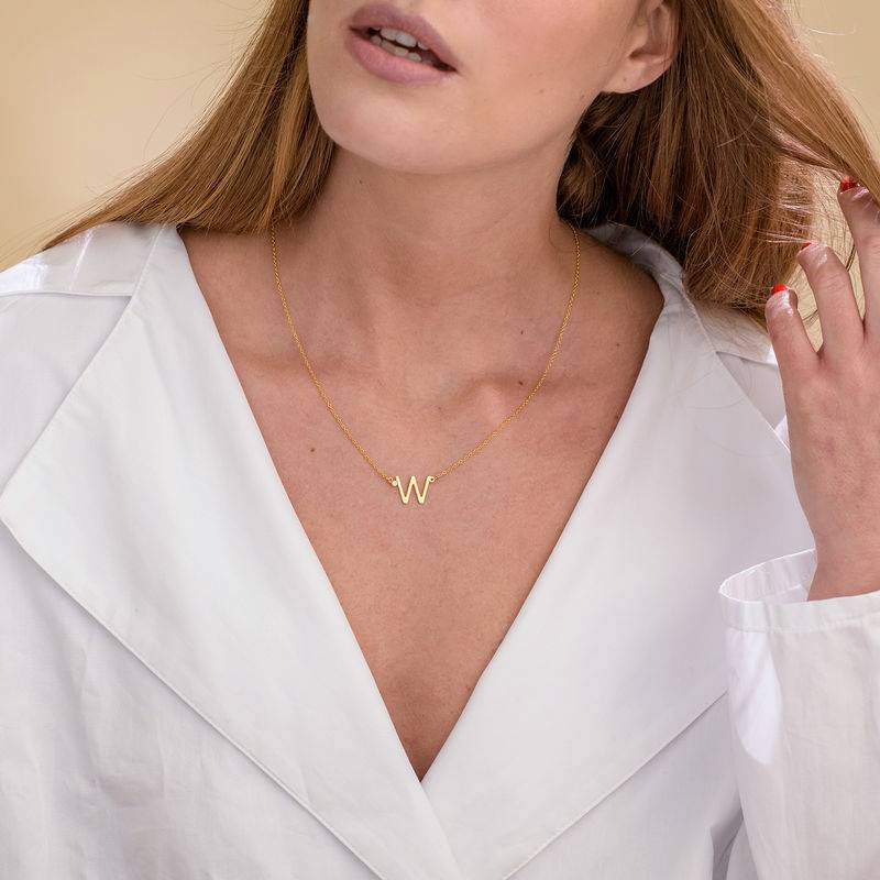 Initial Pendant Necklace with Cubic Zirconia in 18K Gold Vermeil-2 product photo