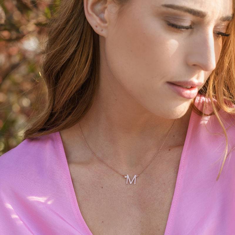 Initial Pendant Necklace with Cubic Zirconia in 18K Rose Gold Plating-3 product photo