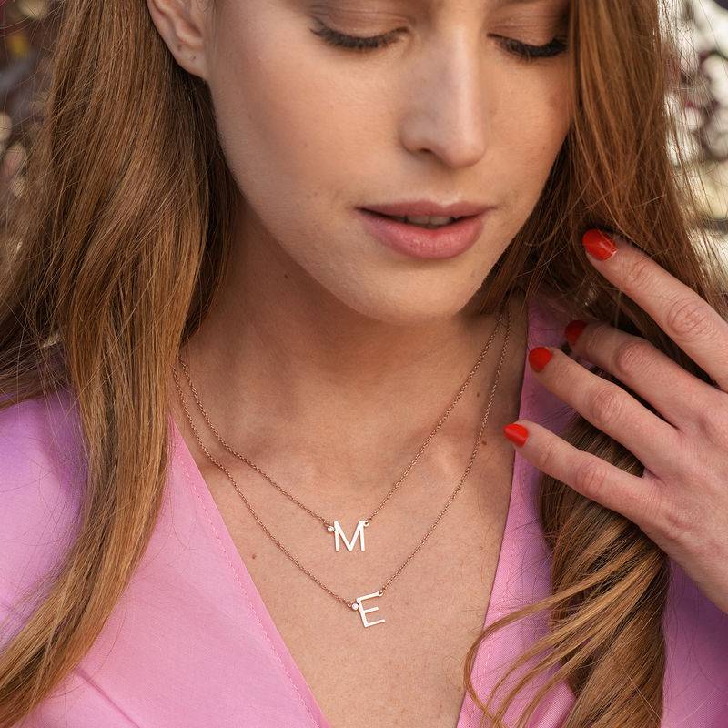 Initial Pendant Necklace with Cubic Zirconia in 18K Rose Gold Plating-5 product photo