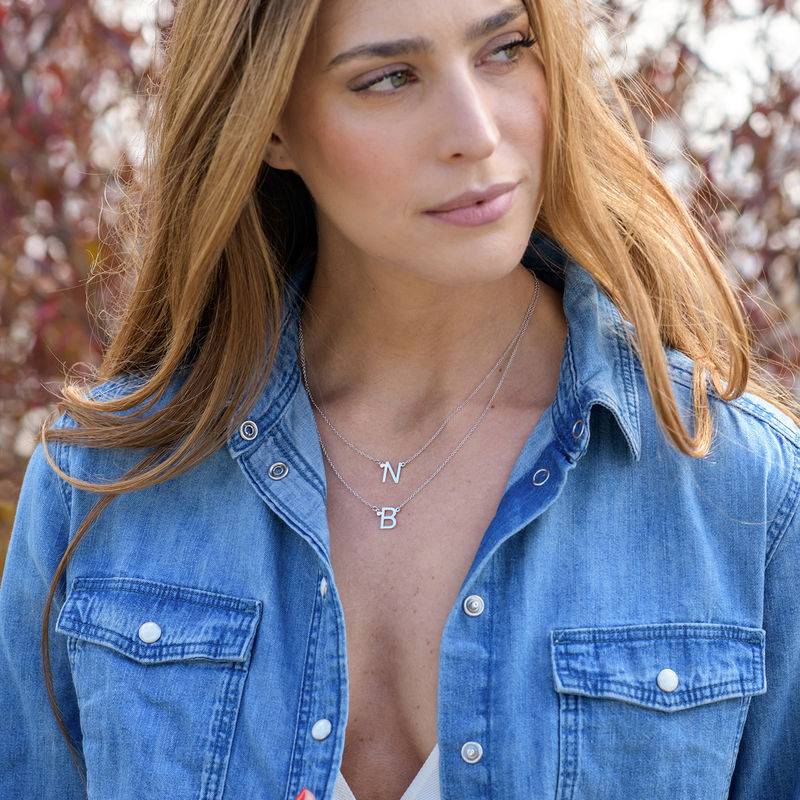 Initial Pendant Necklace with Cubic Zirconia in Sterling Silver product photo