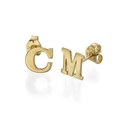 Initial Stud Earrings in 14k Solid Gold - Print product photo